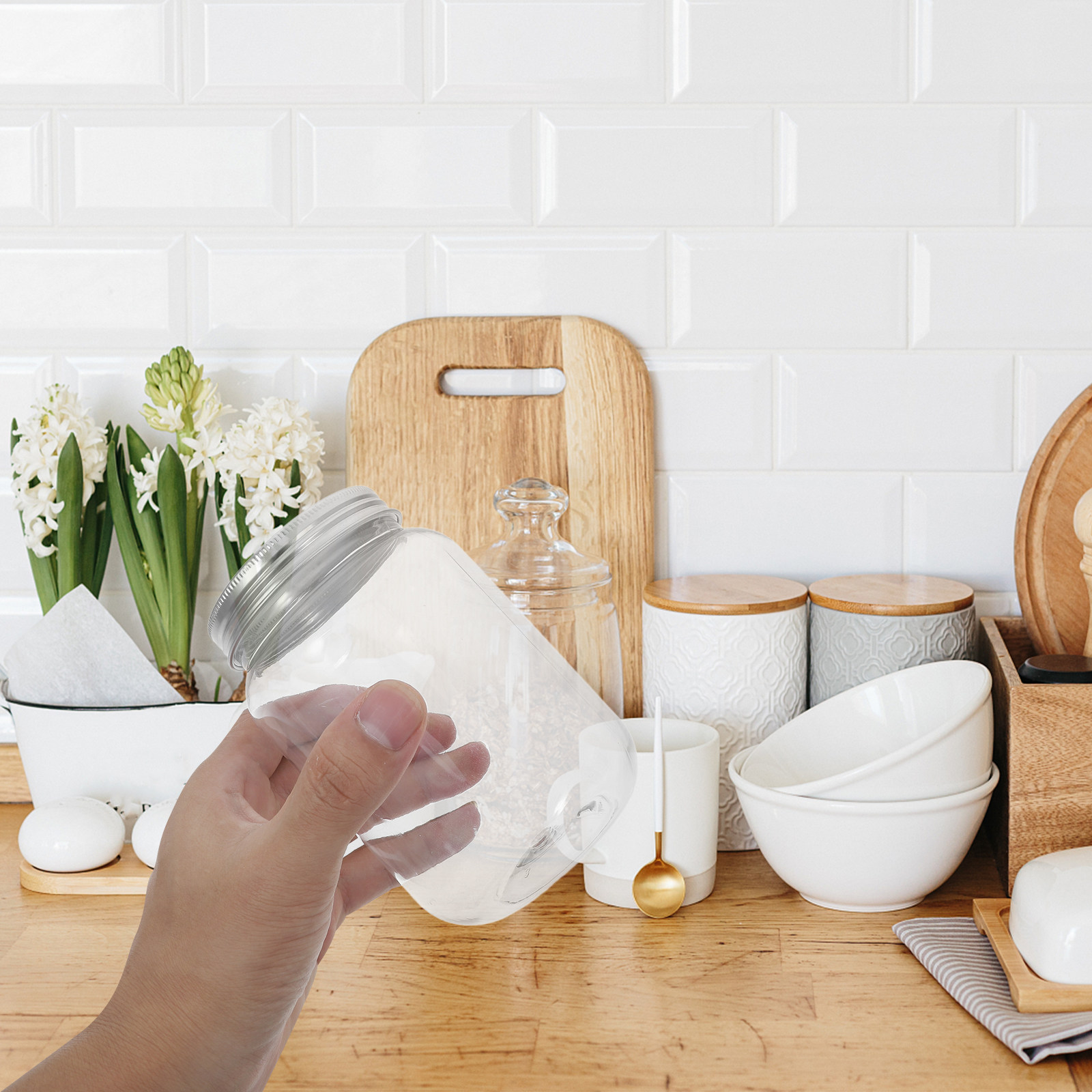 Food Storage Kitchen - Conjunto de 4 Potes Plásticos Transparentes