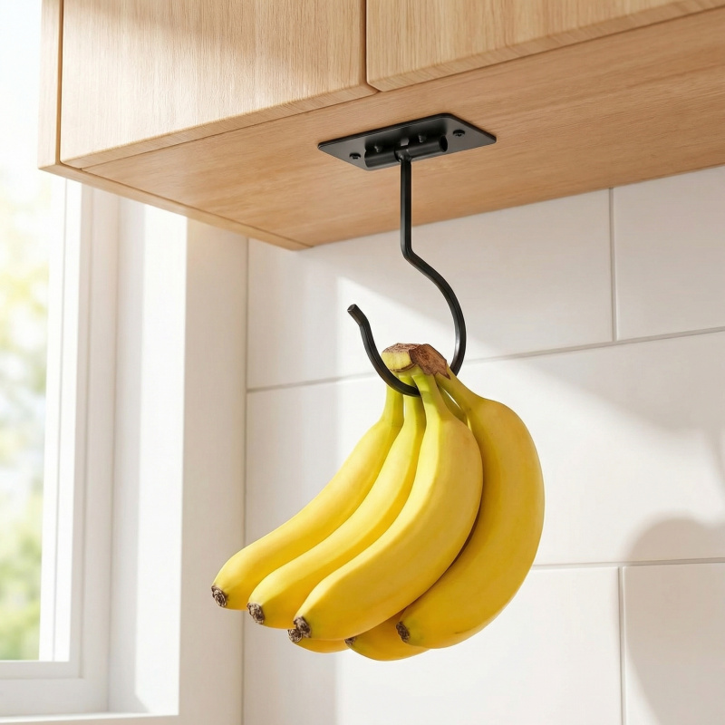 Food Storage Kitchen - Gancho Adesivo de Metal Preto Dobrável