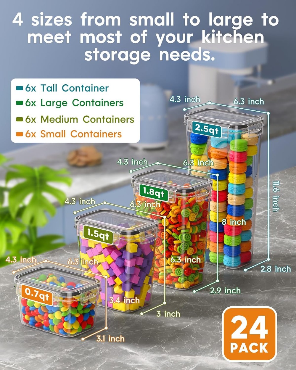 24 PCS Recipientes de Armazena - Food Storage Kitchen avaliação e preço